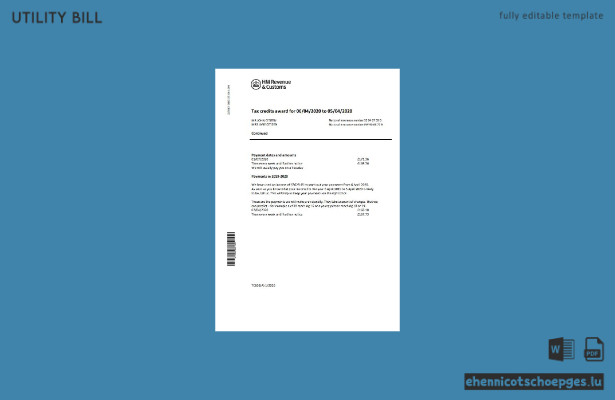 Beispiel einer Rechnung der britischen Steuer- und Zollbehörde (HM Revenue and Customs) – Word-Vorschau